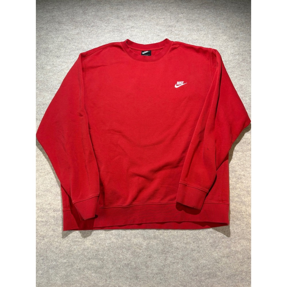 Nike Sportswear Club Fleece Crewneck Sweatshirt Red Mens XXL Tall Embroidered